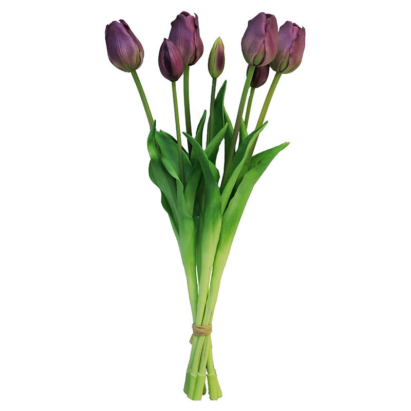 Køb Tulipanbuket, 47cm med 7 blomster Lilla, kunstig blomst hos Brondsholm.dk