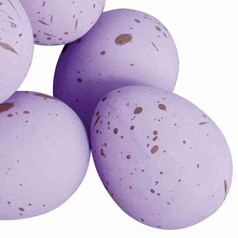 Køb Vibeæg 5x4cm med prikker i 12stk./pose, Lilla hos Brondsholm.dk