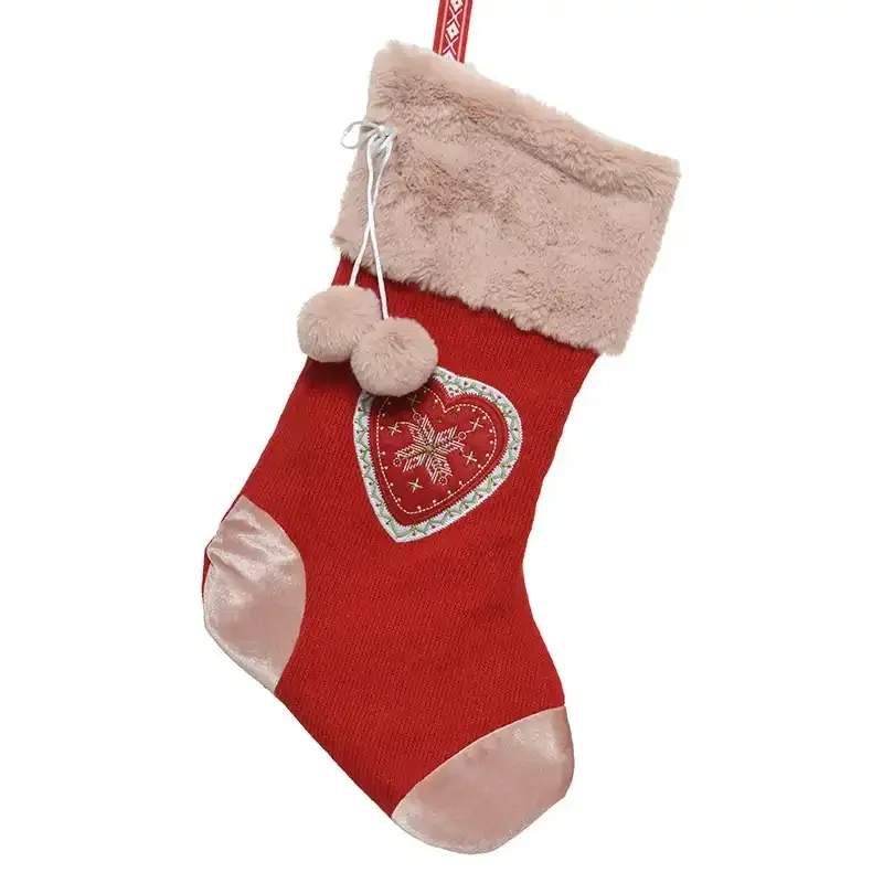 Køb julesok med lyserød plys kant | Alt i julepynt