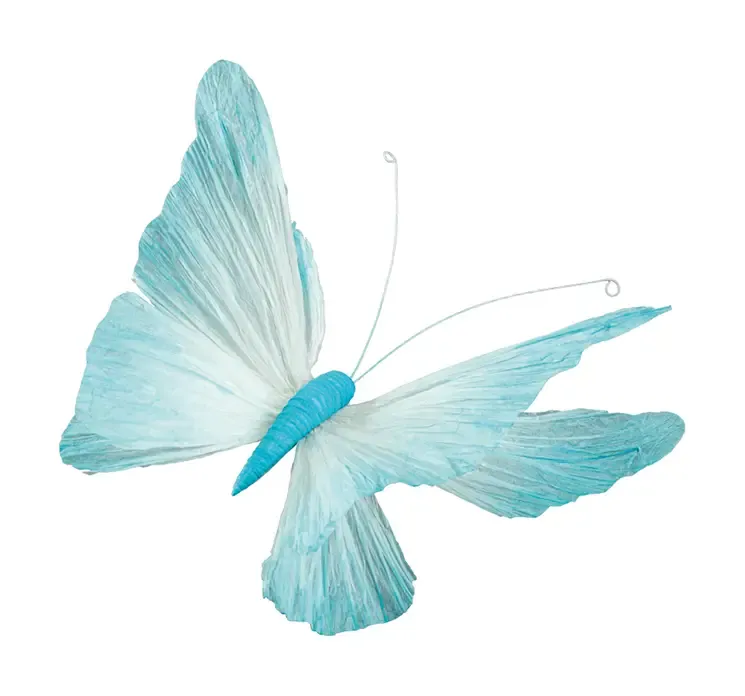 Kunstig sommerfugl i blå af papir