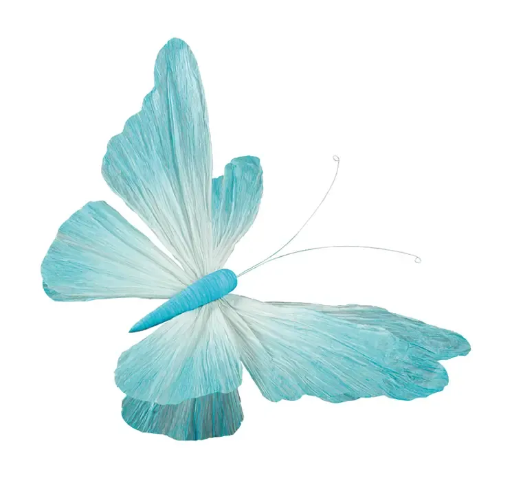 Kunstig sommerfugl i blå af papir