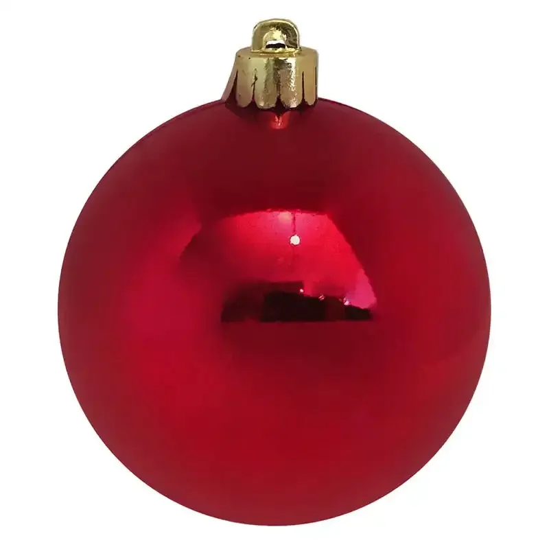 Plastik julekugler i røde, blandet matte og blanke
