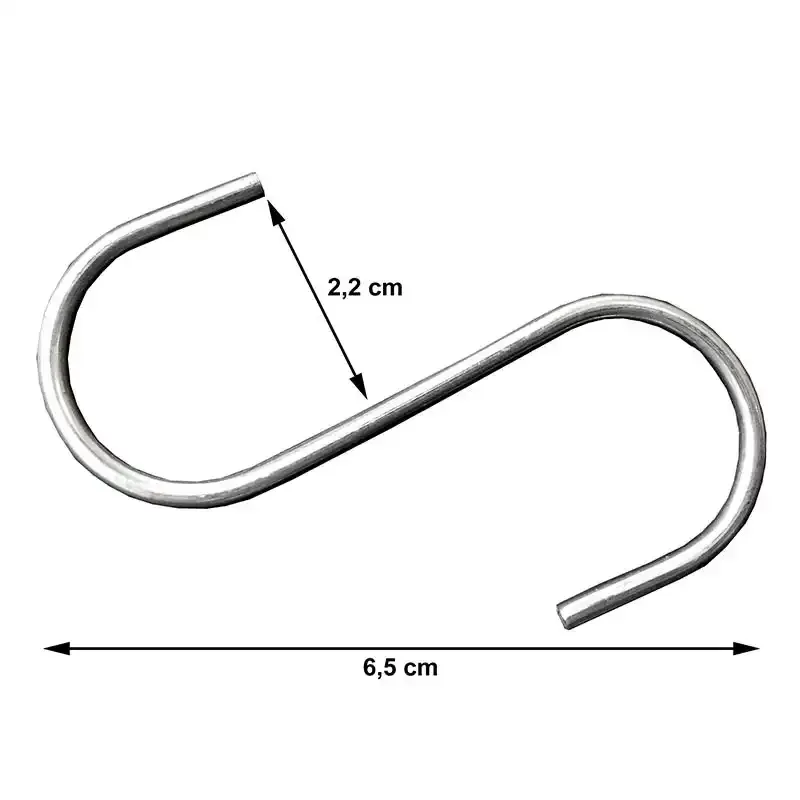 S-krog dannet i 1 mm tynd metal tråd. Der er 100 S-kroge i posen.