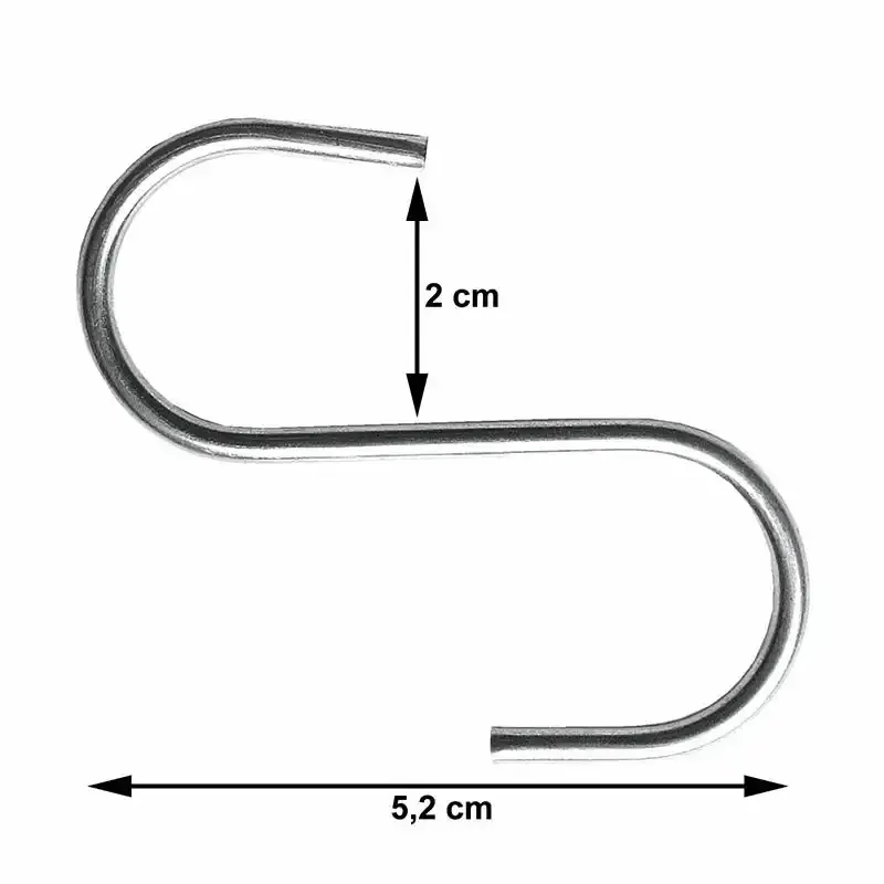 S-kroge formet i blank metal - 50 stk. i posen - 5,7 cm lange