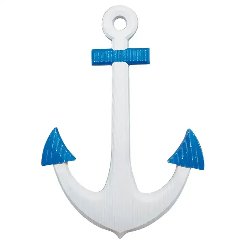 Anker af træ i blå og hvid til dekoration
