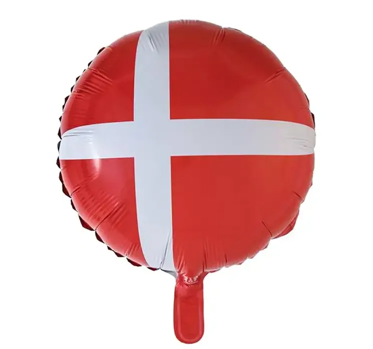 Folieballon med dannebrogsflag i rød og hvid