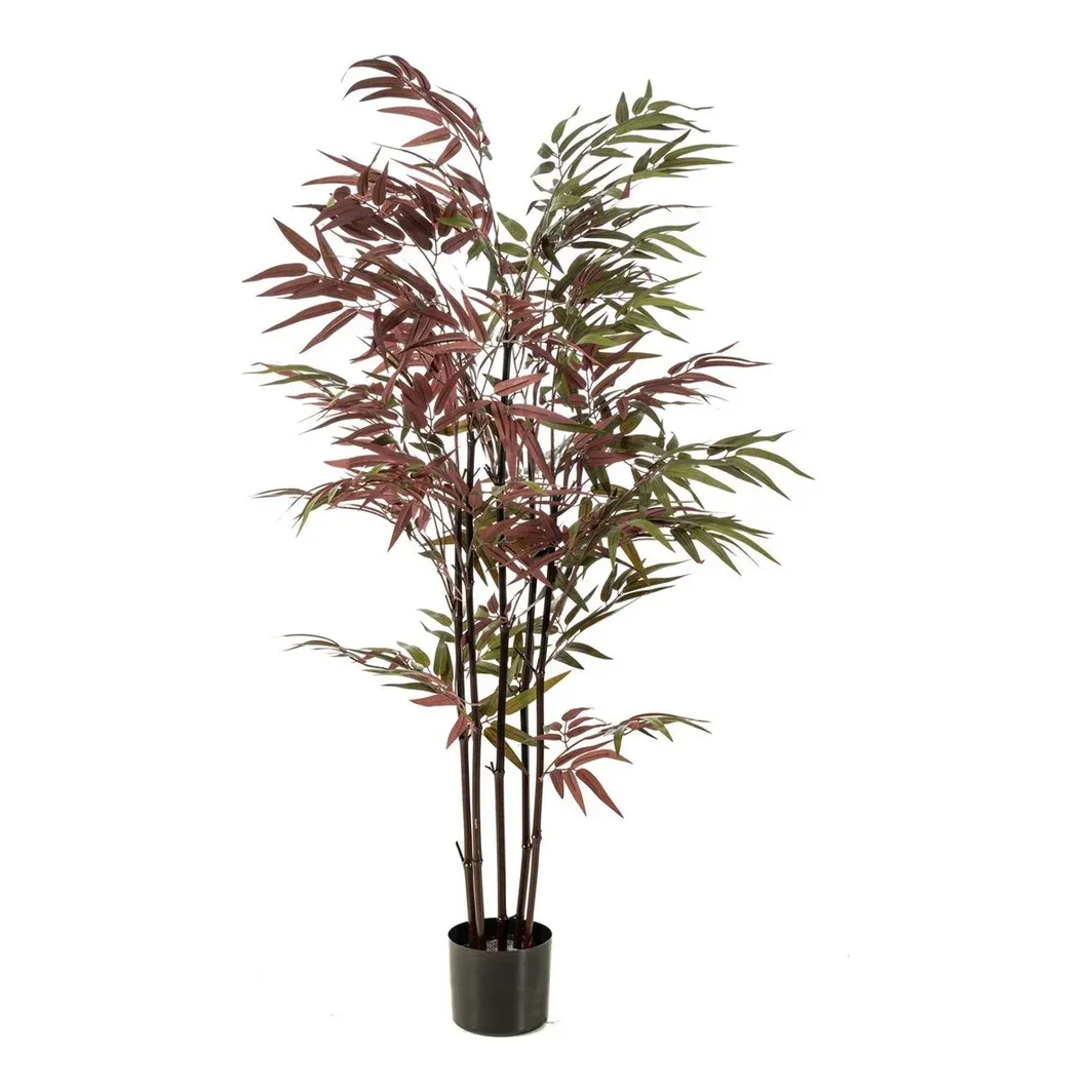 Bambus, 130cm, grøn-bordeaux, kunstig plante – Brøndsholm
