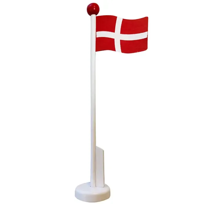 Bordflag af træ med Dannebrog i rød og hvid
