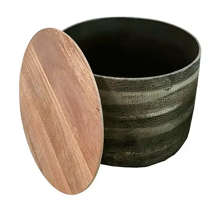 Side borde i zink sæt med to i antik look vist hvor man kan tage låget af