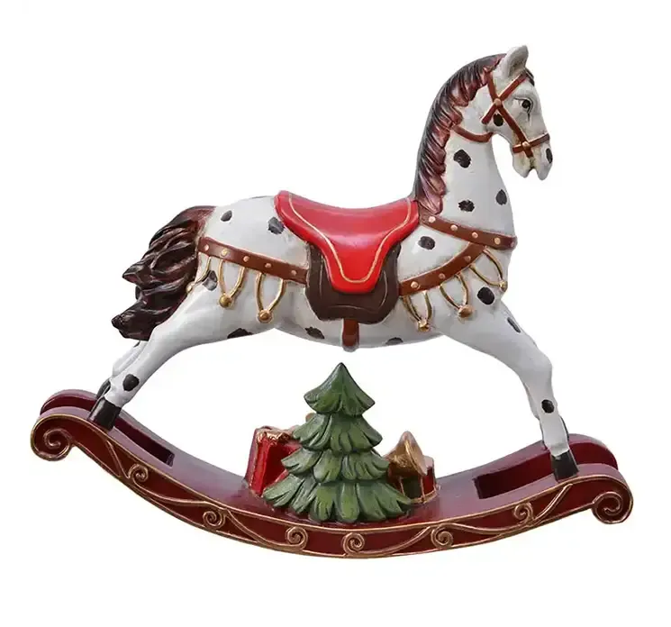 Gyngehest af hård plast til dekoration multifarvet