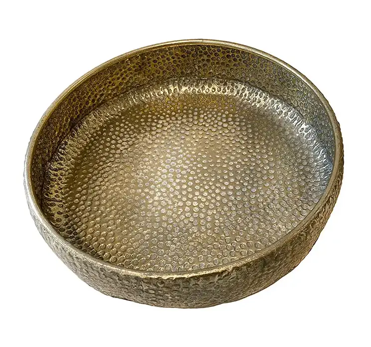 Bakke til dekoration af banket metal i antik guld farvet 37cm