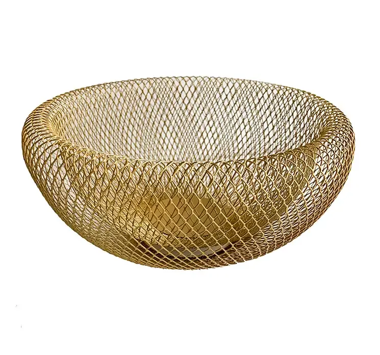 Skål af metal net i guldfarvet 