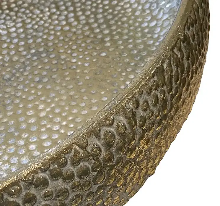 Bakke til dekoration af banket metal i antik guld 49cm closeup
