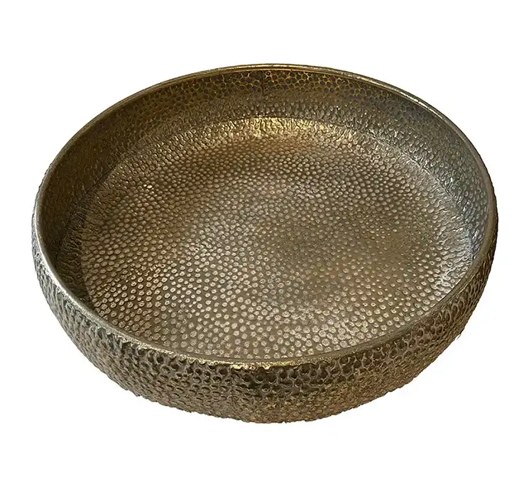 Bakke til dekoration af banket metal i antik guld 49cm