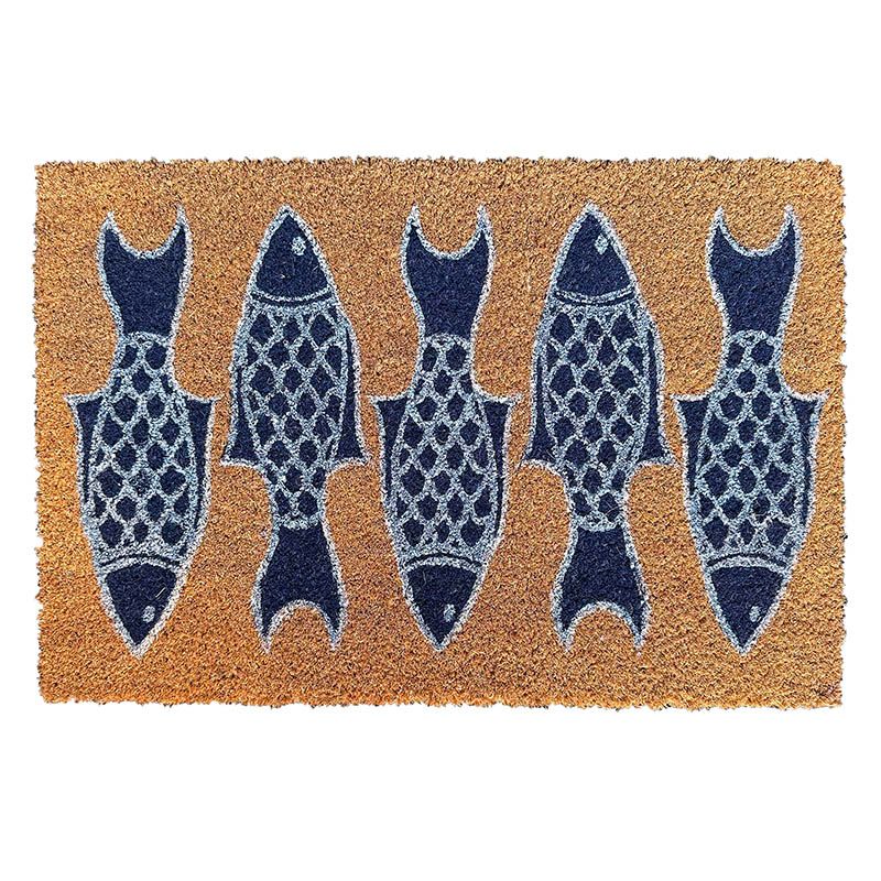 Dørmåtte af kokos med fiskemotiv