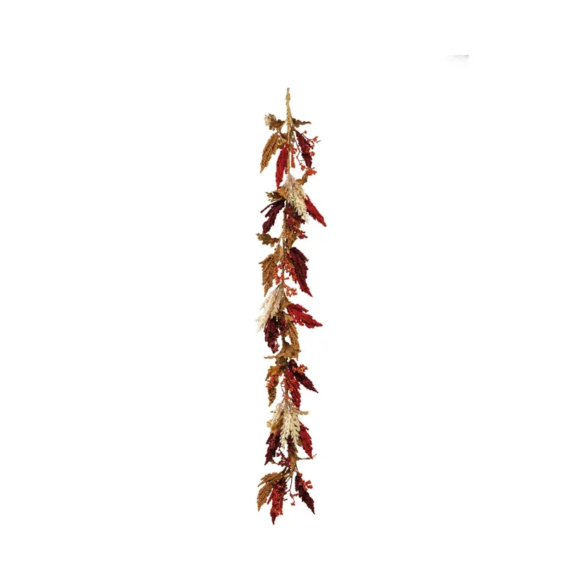 Efterårsgirland med blade og bær i rød og brun, 156 cm – Brøndsholm