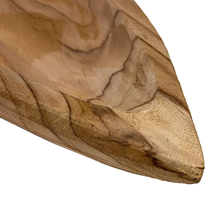Fad bådformet af teak træ i natur farvet fsc certificeret 38cm closeup