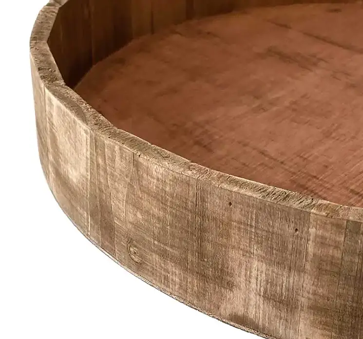 Fad rundt med fødder af træ i naturfarvet 38cm closeup