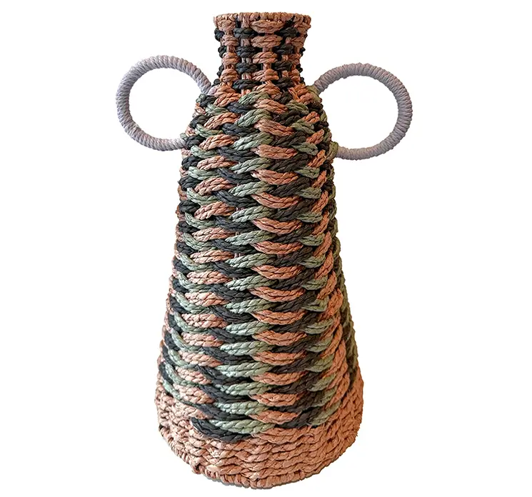 Vase håndlavet af flettet reb hanke naturfarvet 41cm