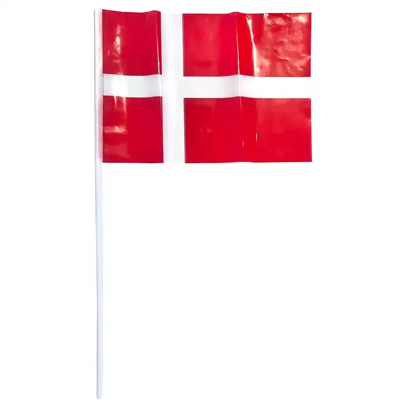 Plast flag på pind Dannebrog i rød og hvid