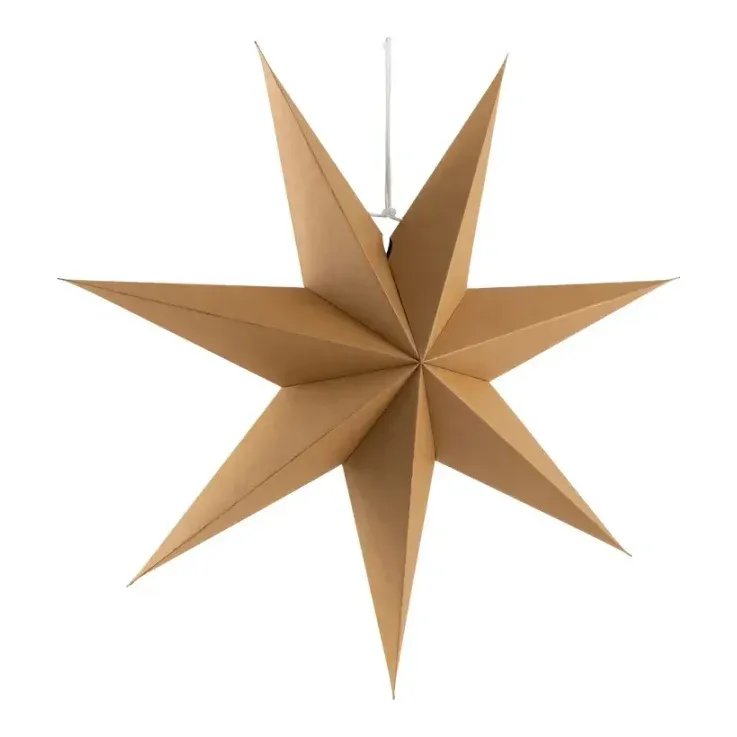 Foldbar stjerne, 60cm, champagne, pap, med ophæng – Brøndsholm