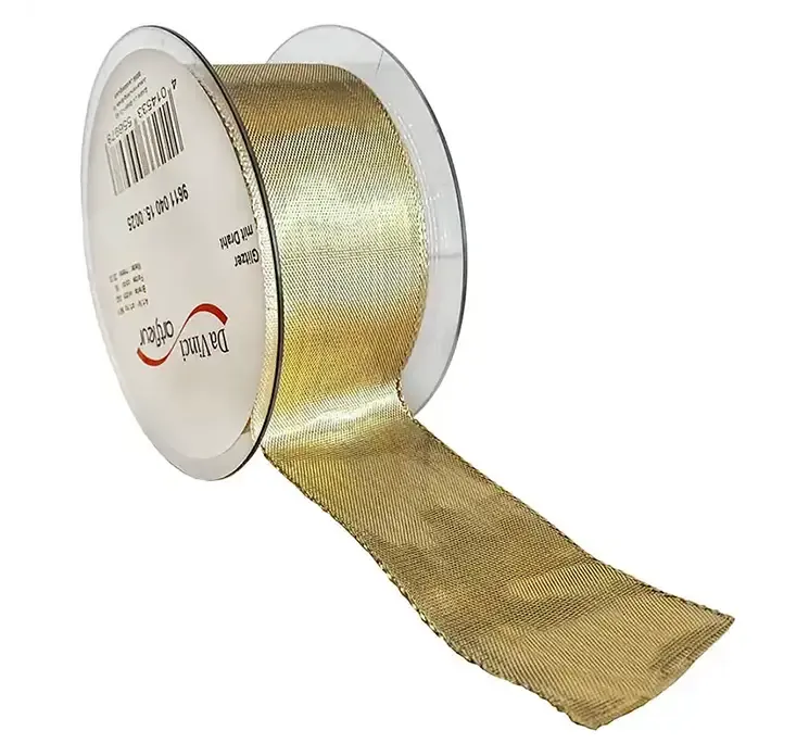 Gavebånd i guldfarvet med sømkant af taft 