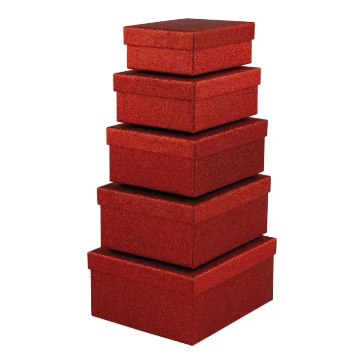 Gaveæsker, glitter, 5 stk., rød – Brøndsholm