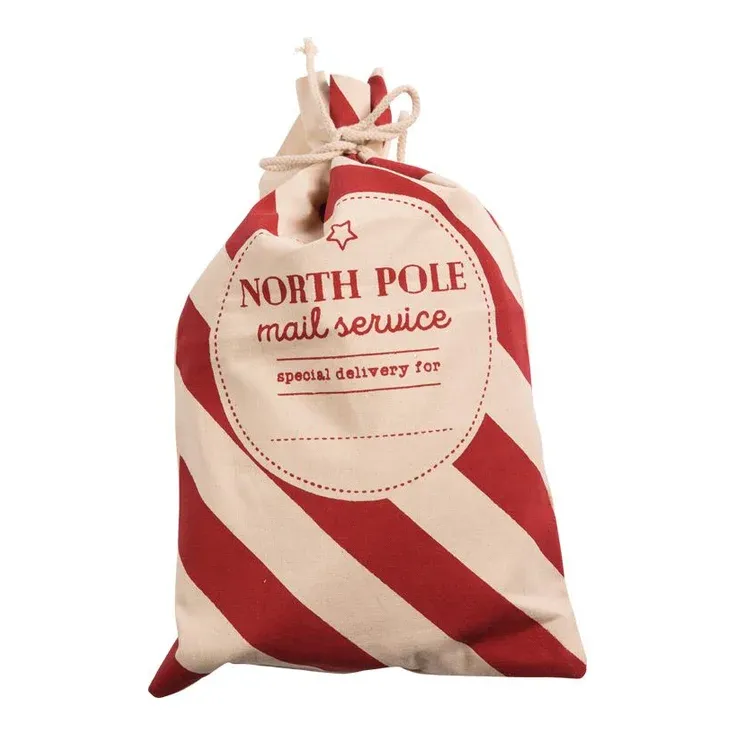 Gavepose i jute med North Pole Mail Service-tryk, 50x30cm, med snor – Brøndsholm