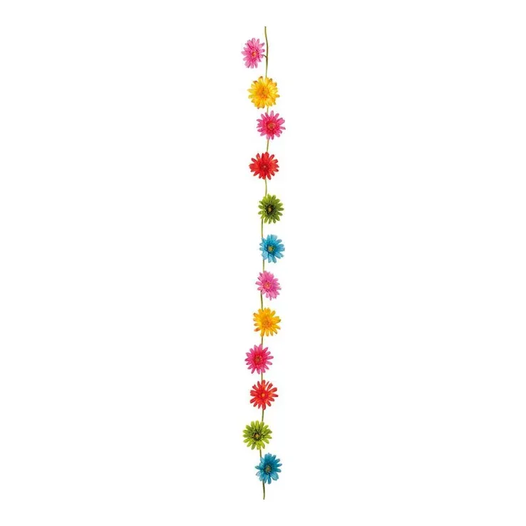 Kunstig gerberaranke Ø9cm 180cm multifarvet 12 blomster til dekoration - Brøndsholm