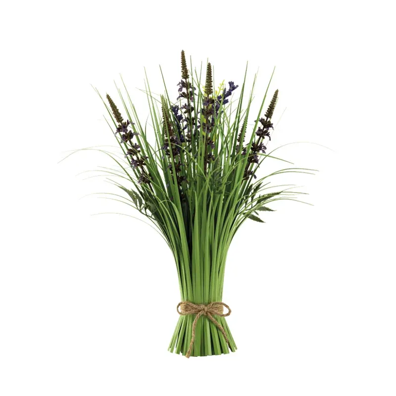 Kunstigt græsbundt med lavendel H45cm Ø25cm grøn og lilla til dekoration - Brøndsholm