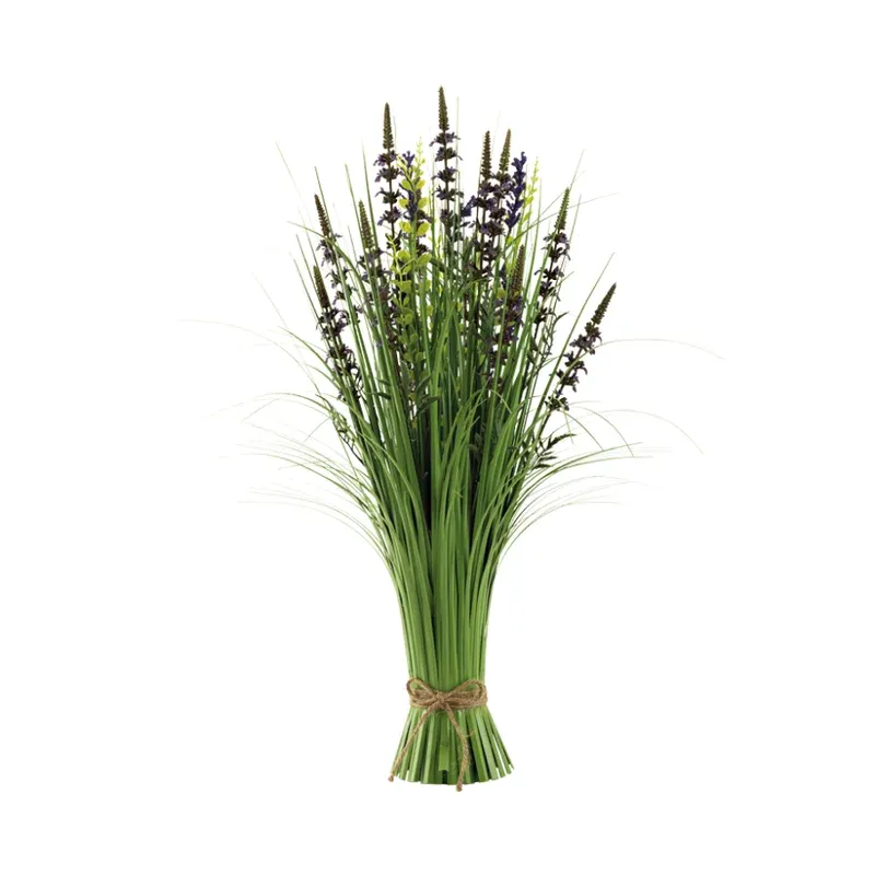 Kunstigt græsbundt med lavendel H70cm Ø30cm grøn og lilla til dekoration - Brøndsholm