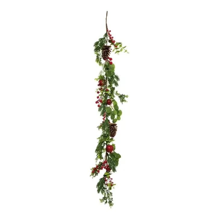 Granguirlande med bær og æbler, 160cm, kunstig gran – Brøndsholm
