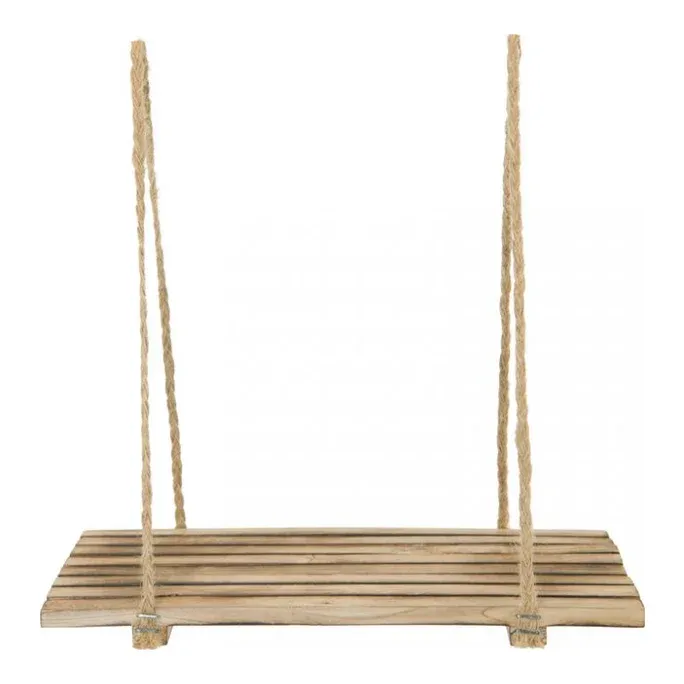 Hængehylde i træ med naturreb vinklet design 29x15,5x29cm - Brøndsholm