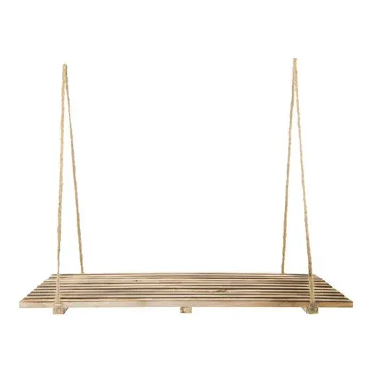 Hængehylde i træ med naturreb vinklet design 50x25x36cm - Brøndsholm