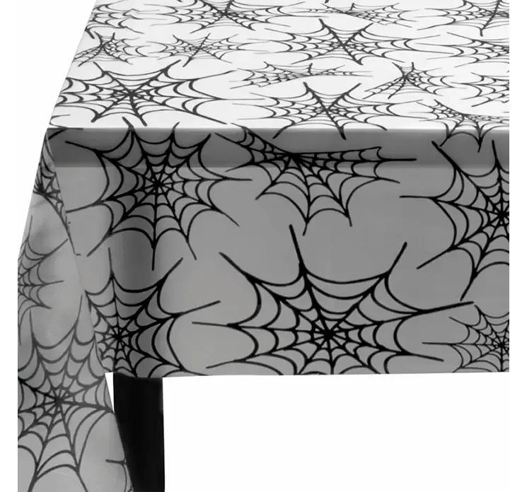 Halloween dug af polyester med edderkoppespind motiv i sort og hvid closeup