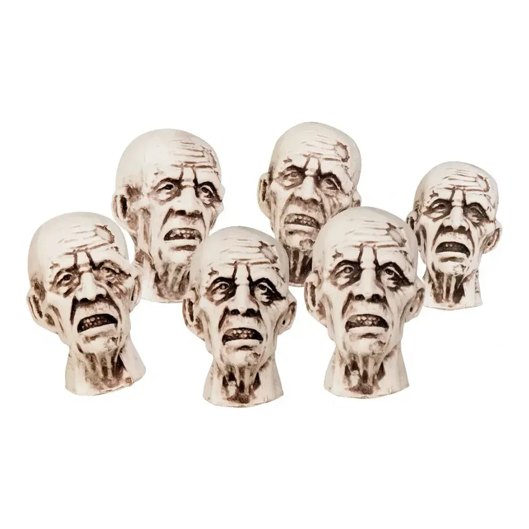 Zombie hoveder af plast Halloween pynt, seks stk i net