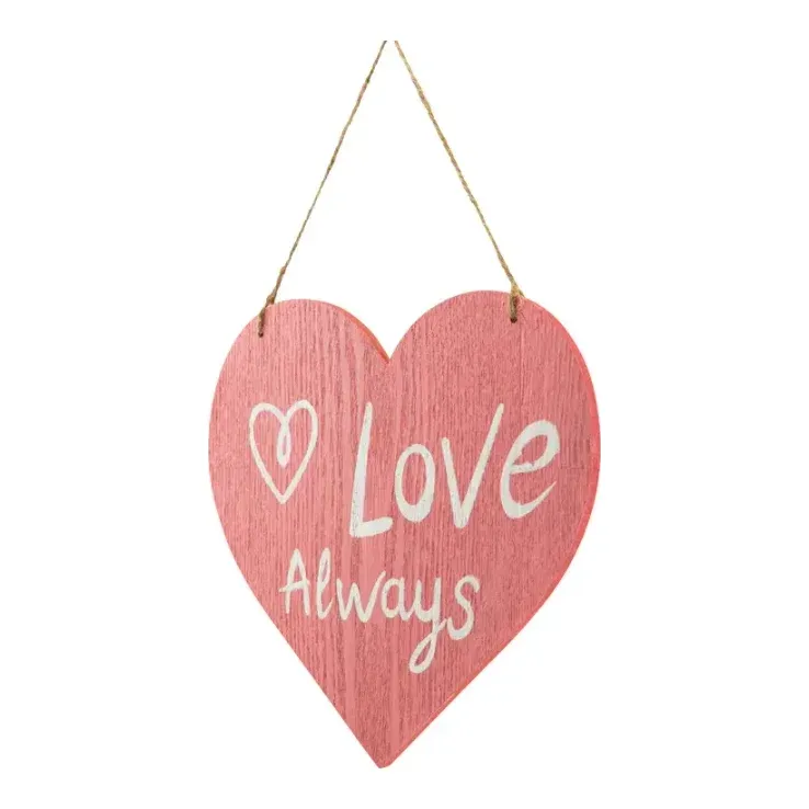 Hjerte m 'Love Always', 26x25cm, pink/hvid – Brøndsholm