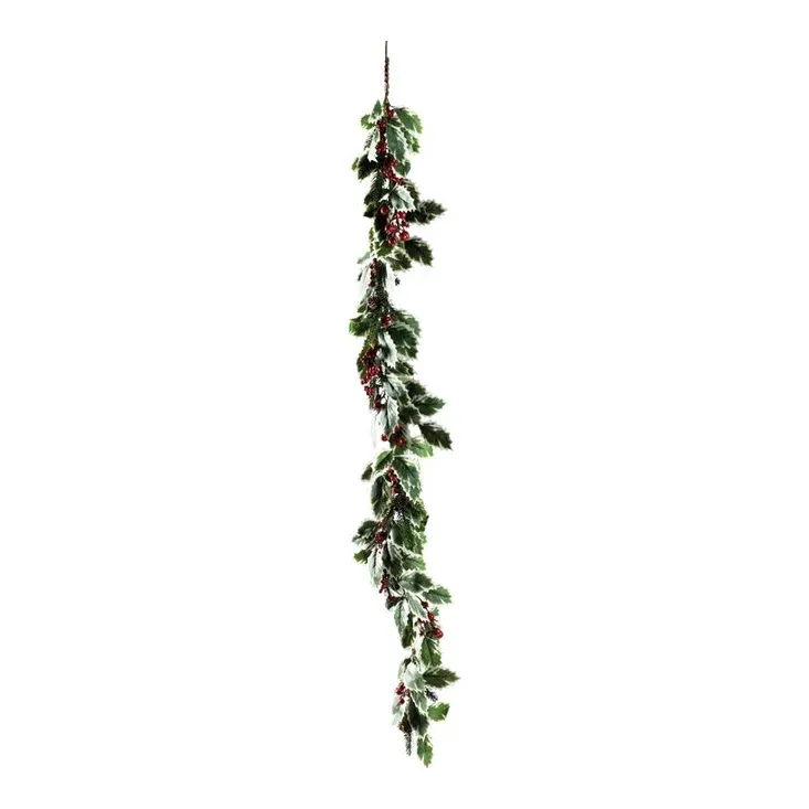 Kunstig ilexguirlande med bær og kogler, 150cm – Brøndsholm