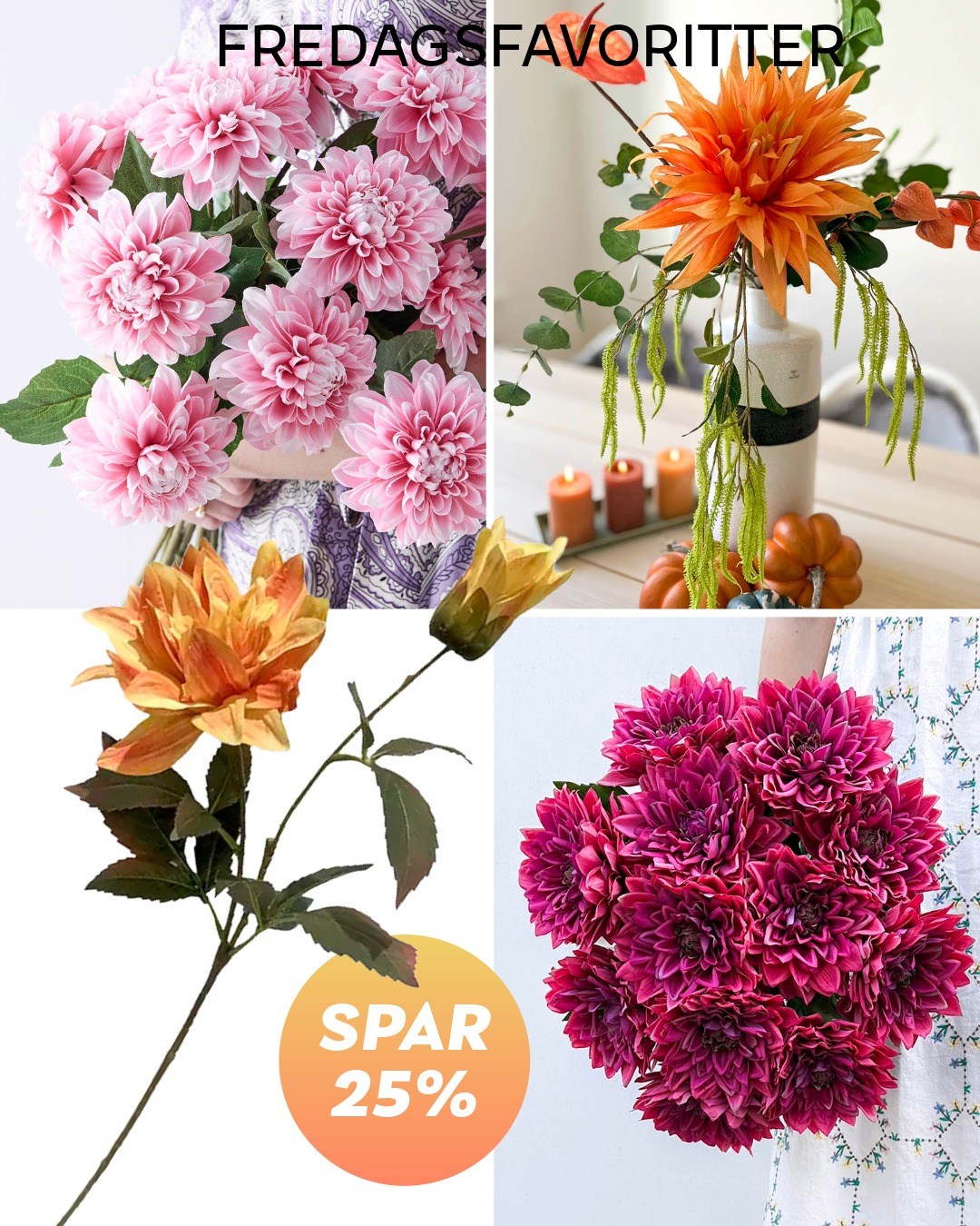 Dahliaer - når du har lyst.🌸
Fyldige kunstige blomster, smukke farver og ingen visne kronblade. Vælg din favoritfarve eller mix flere sammen for et personligt look.🌸

🎨 Flere farver og størrelser
✨ Smuk blomstring året rundt
⌚ Rabatten gælder fra 3/7 t.o.m. 17/7-26

👉Find dine via link i bio

#brøndsholm #dahlia #georginer #kunstigeblomster #boliginspiration #interiør #homedecor #blomsterinspiration #farverigeblomster