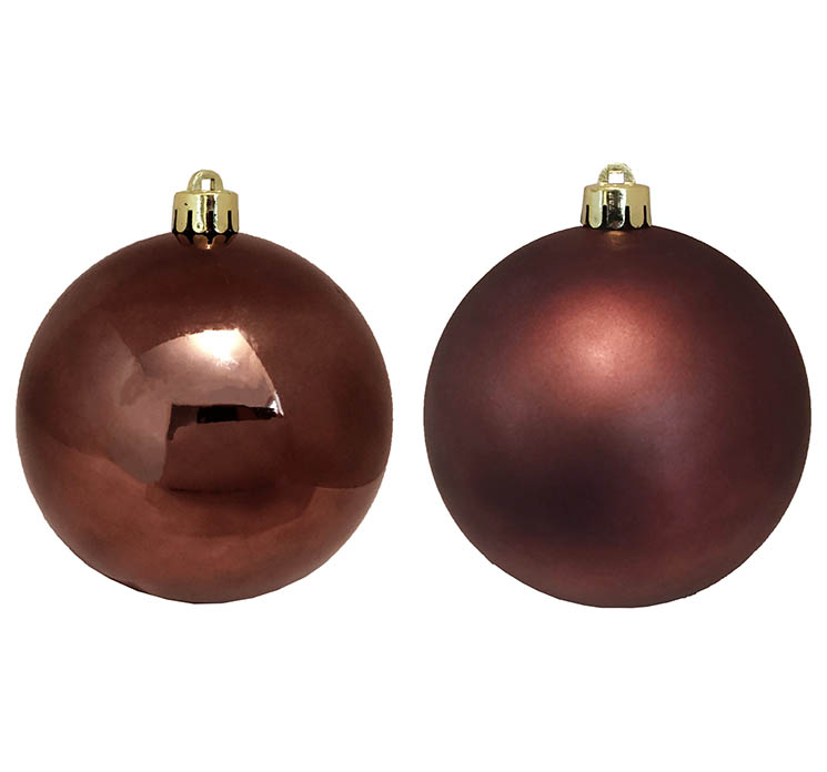 Julekugler af genbrugsplast i brun 10cm closeup