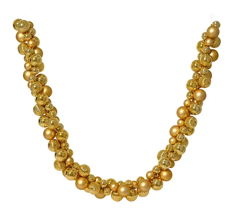 Julekugle guirlande af plast med guldfarvede julekugler