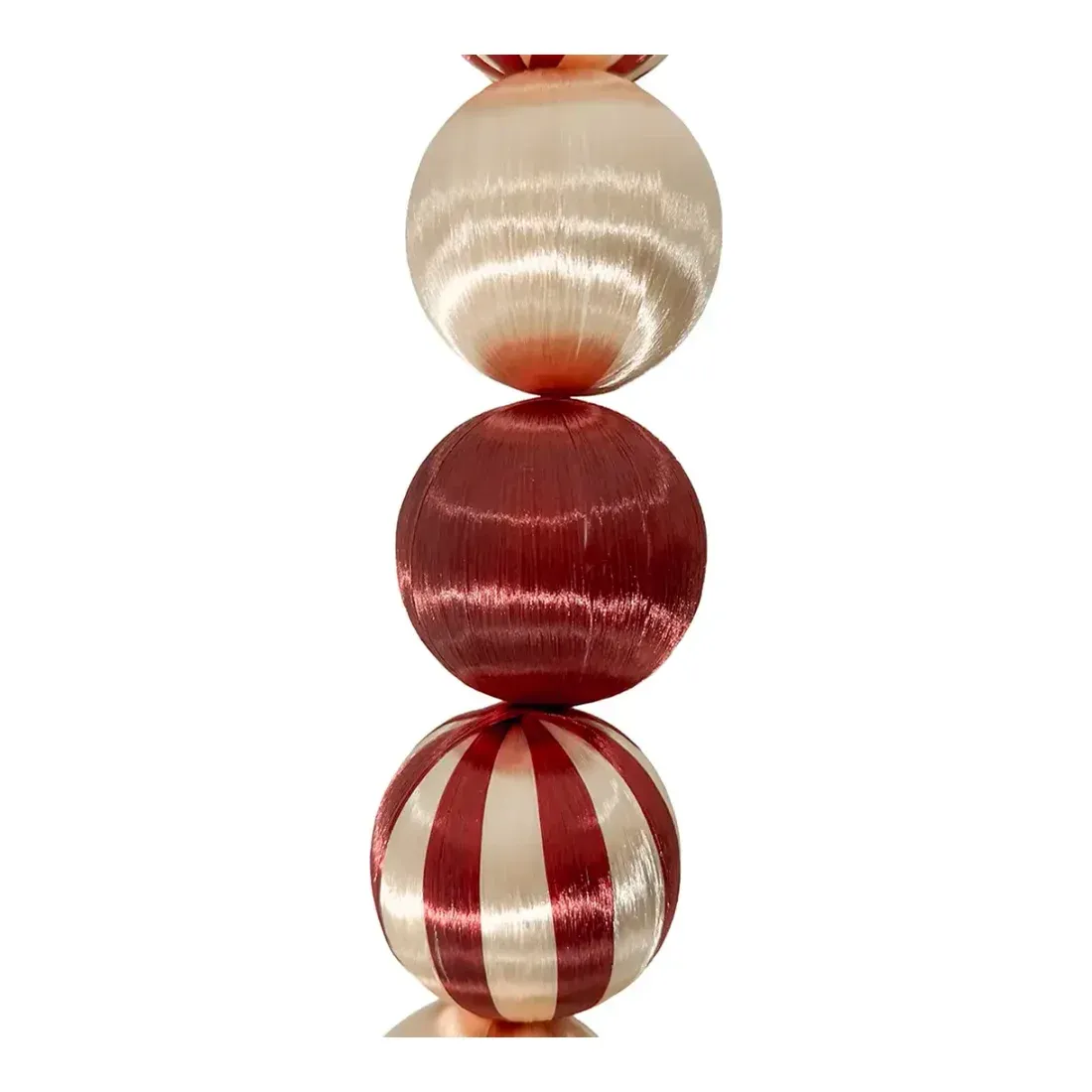 Guirlande med julekugler af flamingo og snor, stribet og ensfarvet i rød og hvid 120cm closeup
