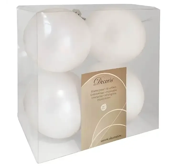 Julekugler af plast i hvid, mat og blank