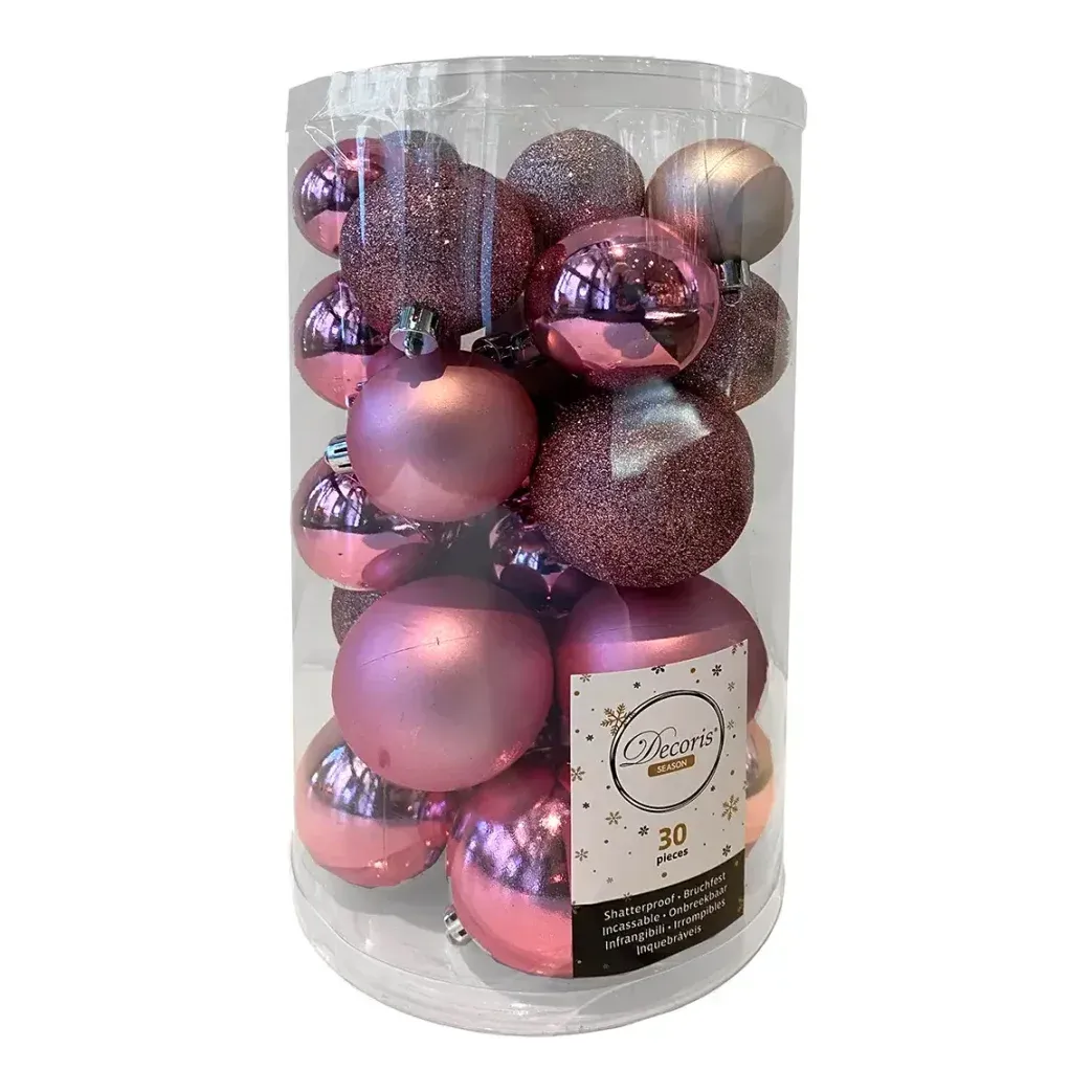 Julekugle mix af plast i pink farver