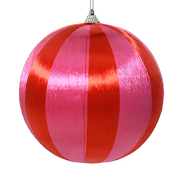Julekugle af plast med mønster i pink og rød