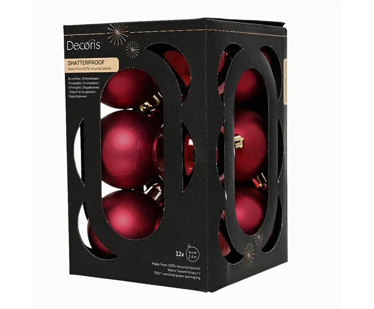 Julekugler i plast bordeaux farvet, matte og blanke