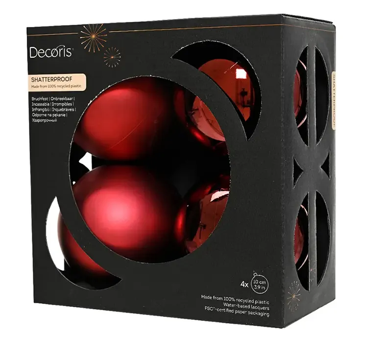 Julekugler af genbrugsplast i bordeaux