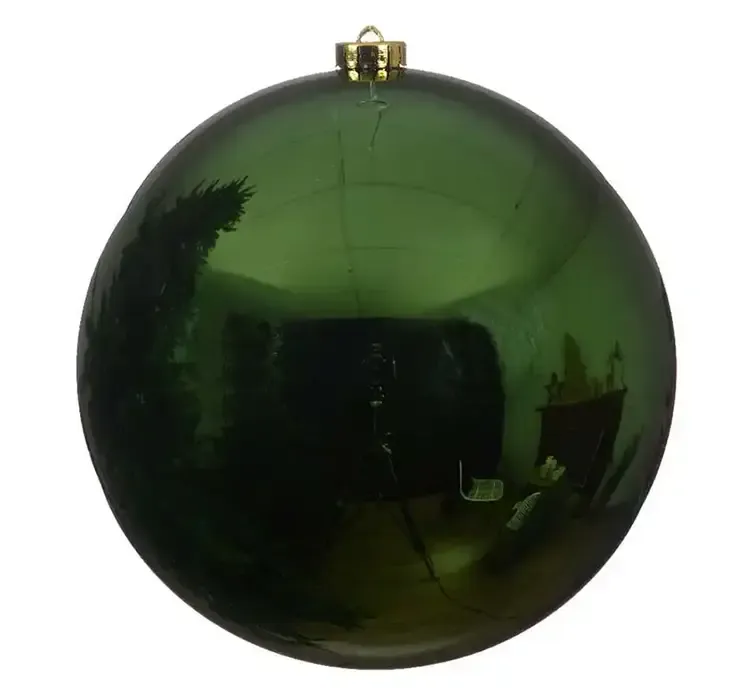 Julekugle af plast i mørk grøn, blank