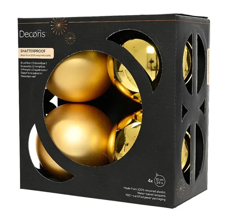 Julekugler af genbrugsplast i guld