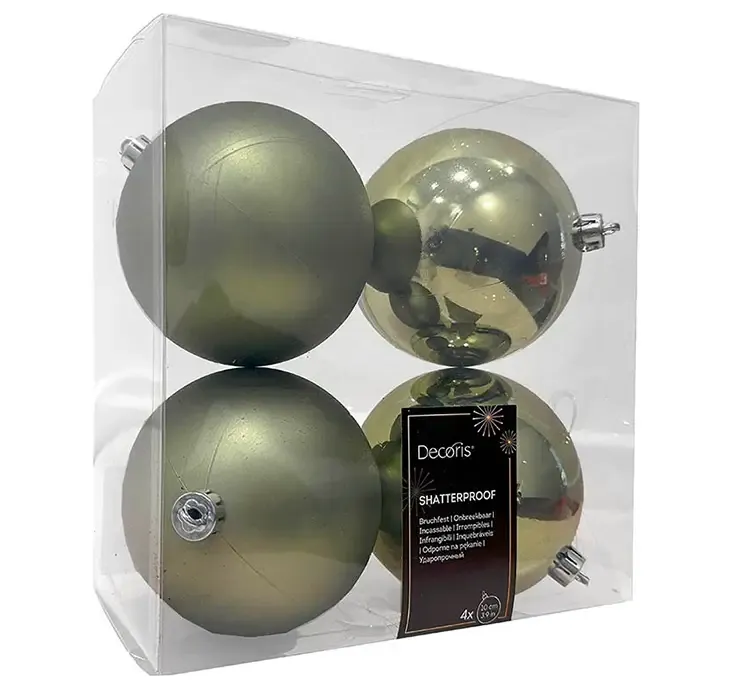 Julekugler af plast i eukalyptus grøn, blank og mat